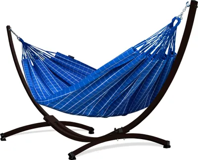 Produktbild von Potenza Outdoor Catargo Hängematte mit Gestell für 2 Personen I Baumwolle Doppelhängematte XXL 220x160, 220kg I Braun Hängemattengestell 220kg, wetterfest