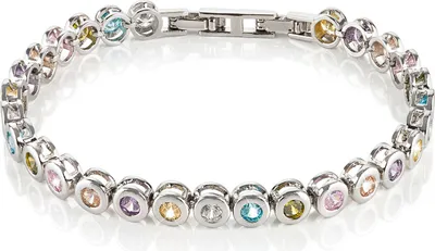 Produktbild von Crystal blue Tennisarmband silber funkelnde Zirkonia pastell Töne Länge 17 cm + Verlängerung