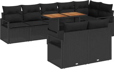 Immagine prodotto di Set divano da giardino vidaXL con cuscini, 9 pezzi, nero e marrone