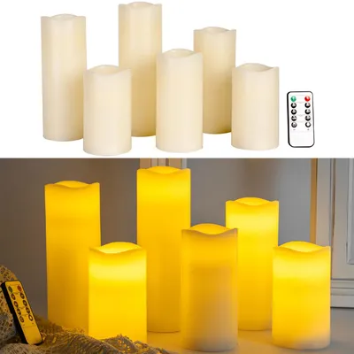 Produktbild von 12er-Set LED-Echtwachskerzen mit Fernbedienung – dimmbar, flackernder Effekt, verschiedene Grössen, batteriebetrieben für stimmungsvolle Beleuchtung