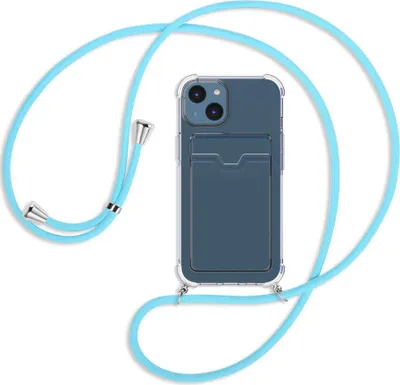 Produktbild von Handykette Backcover-Schutzhülle mit Band (Metall silberfarben) für Apple iPhone 14 (6.1'') - himmelblau