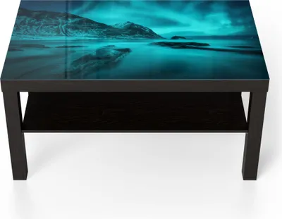 Produktbild von DEQORI Couchtisch 90x55 cm Schwarz 'Polarlichter in Norwegen' Glas Beistelltisch