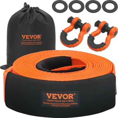 Immagine prodotto di Set di recupero con cinghia di traino 85 mm x 9 m (MBS-16329 kg), cinghia per verricello salva-albero, triplo anello rinforzato e coperture protettive e borsa di stoccaggio, grillo a D da 3/4 di pollice, per camion, jeep, SUV, ATV