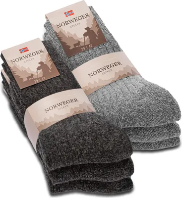 Produktbild von 6 Paar Norweger Socken Herren Damen Wintersocken mit Wolle 20100 - Grau/Anthrazit 39-42