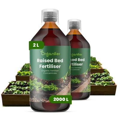 Produktbild von Hochbeete Flüssigdünger 2x1L – 2-1-8 NPK – Flüssig-Pflanzendünger für Hochbeete – Organifer