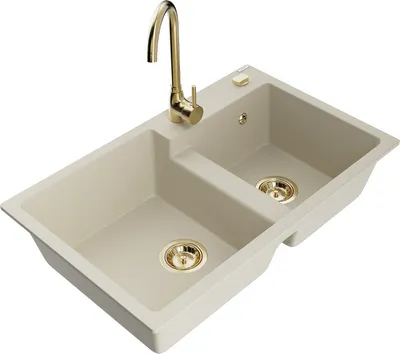 Produktbild von Mexen Tomas 2-Becken-Granitspüle mit Mischbatterie Telma, Beige - 6516-69-670200-50
