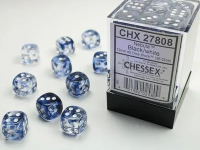 Produktbild von Chessex - Nebula - 36x D6 12mm - Black/White