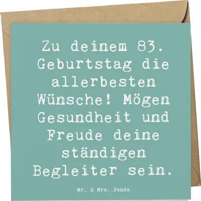 Produktbild von Mr. & Mrs. Panda Klappkarte Spruch 83. Geburtstag Glückwünsche - Meeresbrise - Geschenk, Meilenstein, Geburtstagsgeschenk, anlasskarte, faltkarte, Alter, Grußkarte