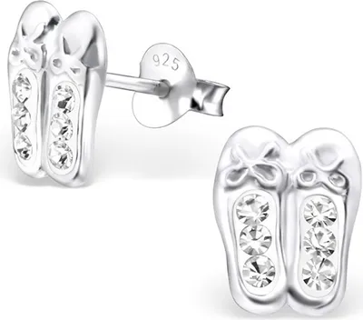 Produktbild von Kinderohrstecker: Mädchen Glitzer Ohrringe Silber „Ballettschuhe / Ballerinas“