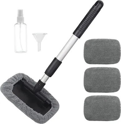Imagen del producto de Cepillo para lavar coches con mango telescópico, 4 fundas de microfibra, de 27 a 45 cm, para la limpieza de automóviles