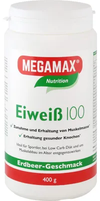 Immagine prodotto di MEGAMAX Nutrition Proteine 100 in polvere al gusto di fragola, 400 g di polvere