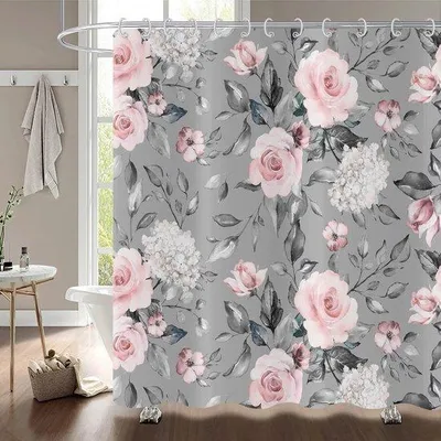 Produktbild von Unyqoos® stilvoller und wasserdichter Duschvorhang mit Blumenmuster fürs Badezimmer