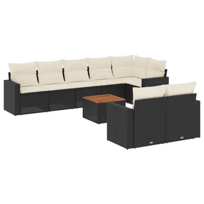 Produktbild von 9-tlg. Garten-Sofagarnitur mit Kissen Schwarz Poly Rattan