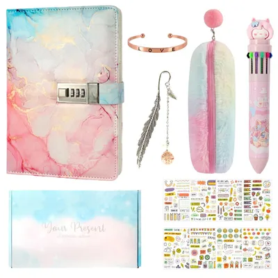 Image de Solidchoice - Agenda en cuirPolyuréthaneformat A5 pour filles, avec cadenas et set de stylos