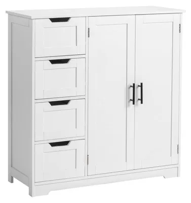 Image de Armoire de cuisine vitrine avec 4 tiroirs et 2 portes, de couleur blanche