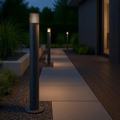 Produktbild von Außenleuchte Aluminium 80 cm hoch IP54 Grau Weiß E27 rund Modern Außenlampe