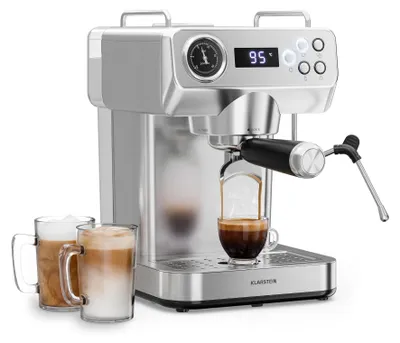 Image de Klarstein, Libeica Evo, Machine à expresso, 20 bars, 1360 W, mousseur à lait, réservoir d'eau de 1,3 l, design en acier inoxydable