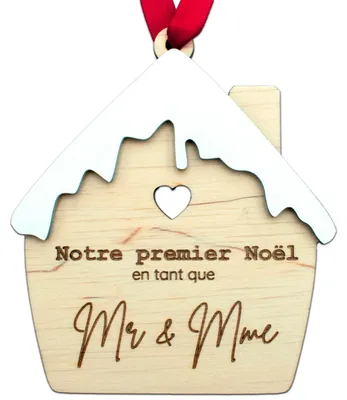 Weihnachtskugel aus Holz, personalisiert, verschneites Haus, 1 Stück