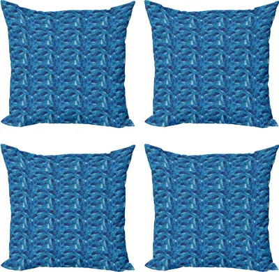 Produktbild von ABAKUHAUS Wal Kissenbezug Set (4 Stück), Aquatic Themed Entwurf, Moderner Doppelseitiger Digitaldruck, 45 cm x 45 cm, Marineblau Dunkelblau
