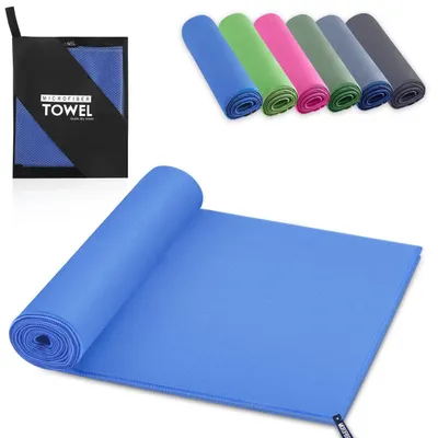 Immagine prodotto di Asciugamano in microfibra, ad asciugatura rapida, colore azzurro, dimensioni 40x80 cm