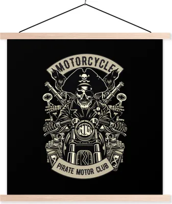 Produktbild von MuchoWow® Textilposter Motor - Skelett - Pirat - Vintage 40x40 cm mit holzfarbenen Rahmen - Posterleiste