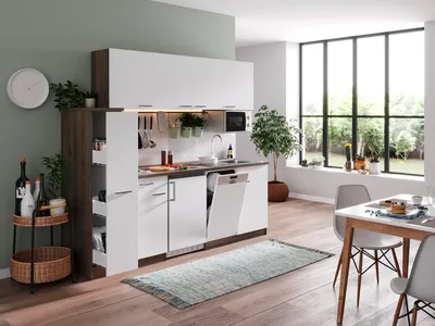 Produktbild von Küche Küchenzeile Singleküche Eiche York Weiß Oliver 225 cm Respekta