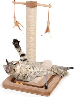 Produktbild von Kratzstamm Playtop · Katzenspielplatz mit Spielschiene · Beige · ca. 39 x 29 x 46 cm