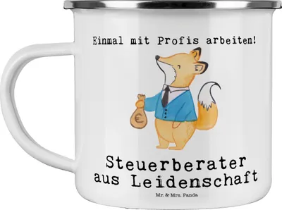 Produktbild von Mr. & Mrs. Panda Pott Steuerberater Leidenschaft - Weiß - Geschenk, Teetasse, Blechtasse, Haferl, Emaille Tasse, becher