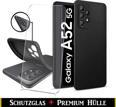 Produktbild von Für Samsung Galaxy A52 5G Silikon Schwarz Schutz Hülle + HD Panzerglas Schutzglas
