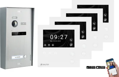 Produktbild von BALTER EVO HD MINI Aufputz Video Türsprechanlage Silber Set für 1-Familienhaus 4x 4,3" WLAN Monitor