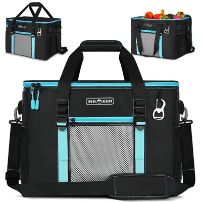 Immagine prodotto di Borsa termica grande da 50 litri, pieghevole, per 80 lattine, a prova di perdite, con apribottiglie, ideale per picnic, campeggio e spiaggia, colore nero