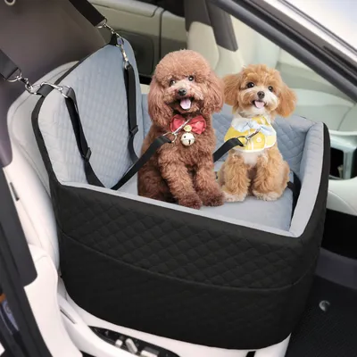 Produktbild von Hundeautositz für kleine & mittelgroße Hunde bis 15kg - abnehmbar & waschbar, 2 Sicherheitsgurte, 46.5cm hoch, Petcozife bequemes Reisebett (Schwarz Grau)