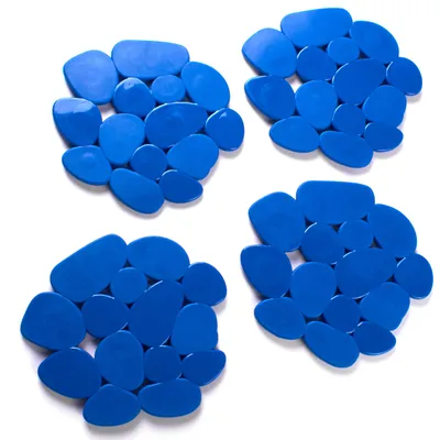 Produktbild von 4-teilige Duschmatte, Badematte, Badewanneneinlage, Anti-Rutsch-Pads, Kieselstein-Optik, Antibakteriell, rutschfest mit Saugnäpfen, Blau, ca. 13 x 12 cm