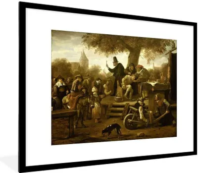 Produktbild von MuchoWow® Gerahmtes Poster Der Quacksalber (Die Peinlichkeit) - Jan Steen 80x60 cm - Poster mit Schwarzem Bilderrahmen Wandposter Rahmen Foto Bilder - Schlafzimmer-Dekorationen - Fotoposter