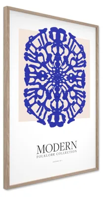 Zdjęcie produktu dla STYLER Obraz na ścianę 60x90 cm w ramie MDF motyw niebieskiego folkloru dekoracja do salonu sypialni biura przedpokoju Poster BLUE FOLKLORE