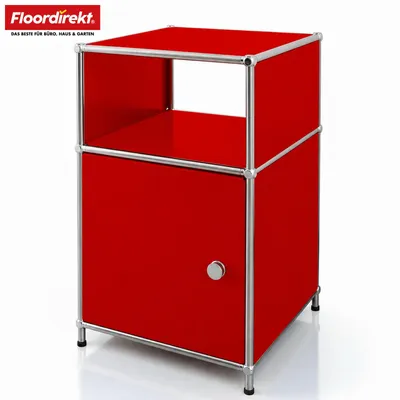 Produktbild von Floordirekt Beistelltisch Concept Epure Metallregal MK-040, 3-stöckiges Regal 40x40x65 cm in Rot, mit Tür & Ablage, design Regal für alle Räume