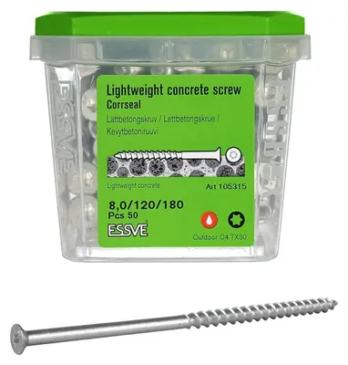 Obrázek produktu pro Šrouby ESSVE do pórobetonu se zapuštěnou hlavou TX30 CORRSEAL C4, délka 8 x 180 mm, 50 ks