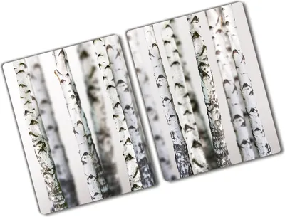 Produktbild von Tulup Glas Herdabdeckplatte - 2x40x52 cm - Glaskeramikkochfeld-Abdeckung Spritzschutz Glasabdeckplatte Kochplattenabdeckung und Schneidebrett - Zweiteilig - Blumen & Pflanzen - Birkenstämme - Weiß
