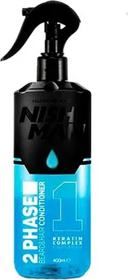 A bottle of Nishman 2-Phase Beard & Hair Conditioner with Keratin Complex.