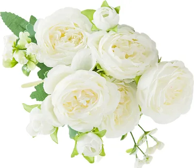 Image de 2 Bouquets de Pivoines Artificielles Romantiques Vives 6cm Diametre Attractives Décoration Légère Fausses Pivoines Blancs
