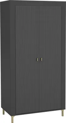 Produktbild von MIRJAN24 Kleiderschrank Mossa 2D MO01, Schlafzimmer Drehtürenschrank, Stilvoll Kollektion, Kleiderstange (Farbe: Schwarz)