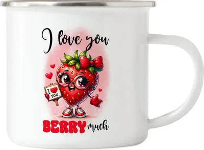Produktbild von I Love You Berry Much Erdbeere Liebe Emaille Tasse