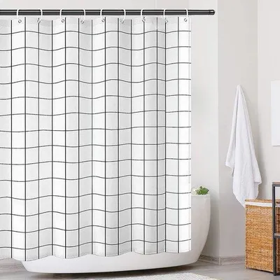 Produktbild von Unyqoos® weißer wasserdichter Duschvorhang aus Polyester mit gewichtetem Saum und 12 Ringen