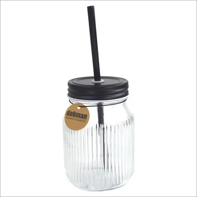 Produktbild von Trinkglas mit Deckel und Strohhalm 450 ml