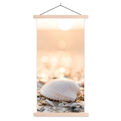 Produktbild von MuchoWow® Textilposter Muscheln - Weiß - Strand - Sommer 60x120 cm mit holzfarbenen Rahmen - Holz