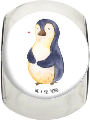 Produktbild von Mr. & Mrs. Panda Kaffeedose Pinguin Diät XL 2000ml - Weiß - Geschenk, Motivation, Vorratsglas, Abnehmen, Selbstliebe, Vorratsdose Glas, küchenglas, Süßigkeitenglas