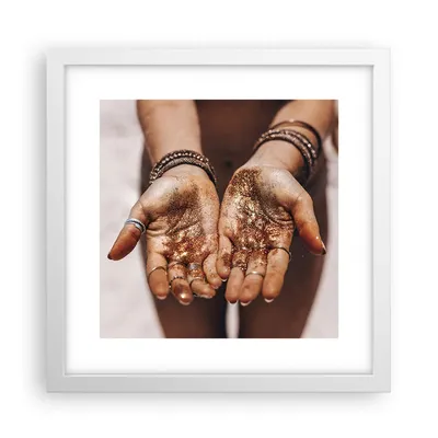 Produktbild von Gerahmtes Poster - Weißer Rahmen - Hände Strand Gold - 30x30 cm - Wand Bild - Wanddeko - Wandbilder - Kunstposter - Wandposter - Bilderrahmen - Bilder - Kunstdruck - Wanddekoration - P2WAC30x30-5055