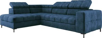 Produktbild von Modernes PABLO Ecksofa 279x201 cm, Schlafsofa Mit Verstellbaren Kopfstützen, Bettkasten, Stabilen Metallfüßen, Hochwertiger CLOUD-Stoff In Verschiedenen Farben Linke Layout, Farbe BLAU