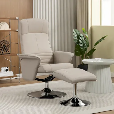 Produktbild von Relaxsessel mit Fußhocker, neigbar 135°, drehbar 360°, Stoffbezug, 69x71x104 cm, Beige