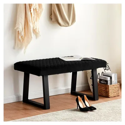 Produktbild von Sitzbank Flur 100 cm - Polsterbank mit Samtbezug und Metallbeinen - Bettbank, Garderobenbank, Küchenbank für Wohnzimmer, Schlafzimmer, Esszimmer (Schwarz)